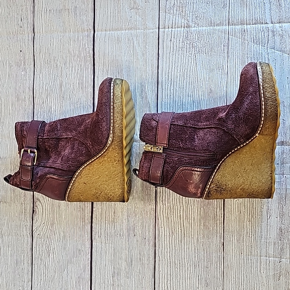 Tory Burch 6M maroon/burgundy zip up platform booties - Picture 2 of 11
